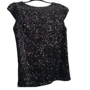Black short sleeves sequins top, size small petite and in great condition.